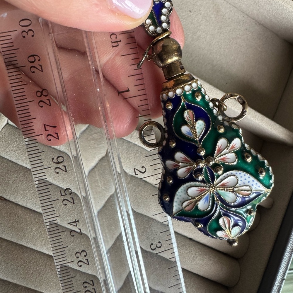 Beautiful Sterling silver enamel oil and perfume decanter - Picture 9 of 13